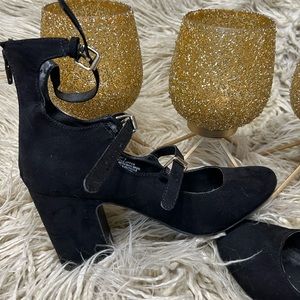 Black suede ankle heels